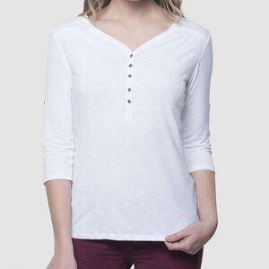 Kuhl Shasta White 3/4 Sleeve Henley V-Neck Casual Tee Women’s Size Large NWT